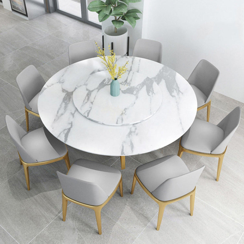 Glam Style Stone Round Dining Table with Gold Base for Living Room