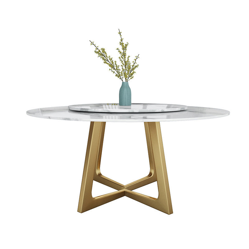 Glam Style Stone Round Dining Table with Gold Base for Living Room