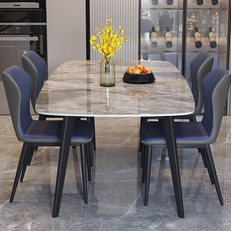 Modern Style Dining Table Sintered Stone Rectangle Table with Metal Base