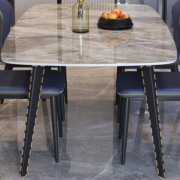 Modern Style Dining Table Sintered Stone Rectangle Table with Metal Base