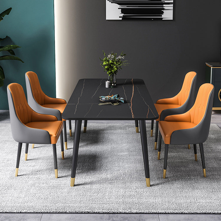 Rectangle Dining Table White and Black Stone Modern Dining Table