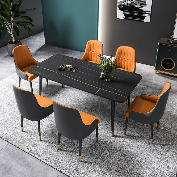 Rectangle Dining Table White and Black Stone Modern Dining Table