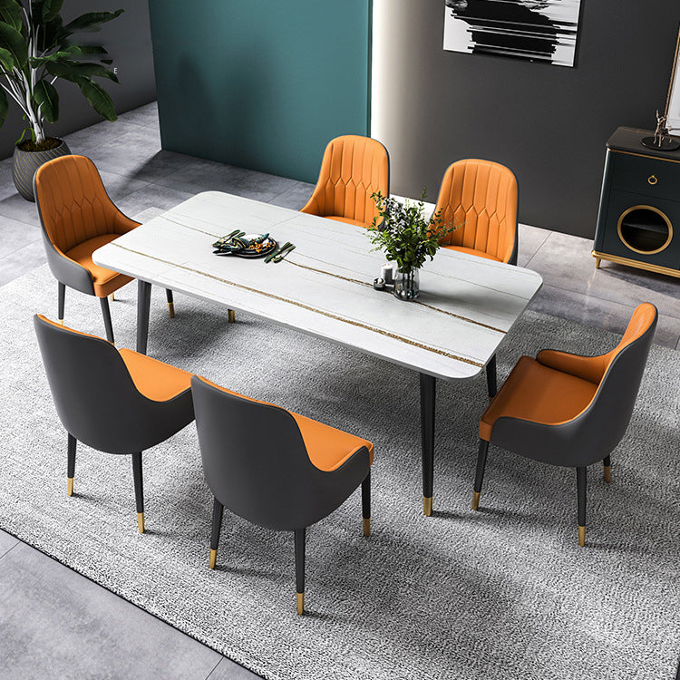 Rectangle Dining Table White and Black Stone Modern Dining Table