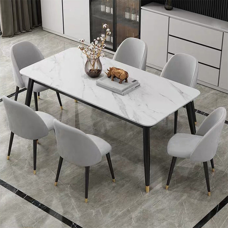 Rectangle Dining Table White and Gray Stone Modern Dining Table