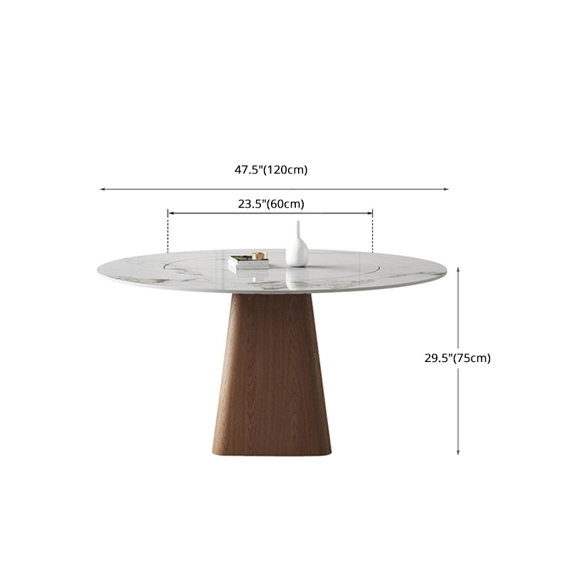 Modern Stone White Dining Table Round Furniture with Solid Wood Pedestal Base