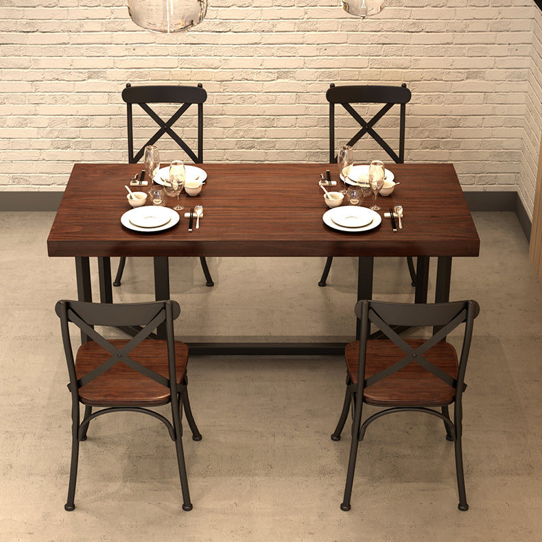 Rectangle Solid Wood Dining Table Industrial Style Brown Dining Table with Black Frame