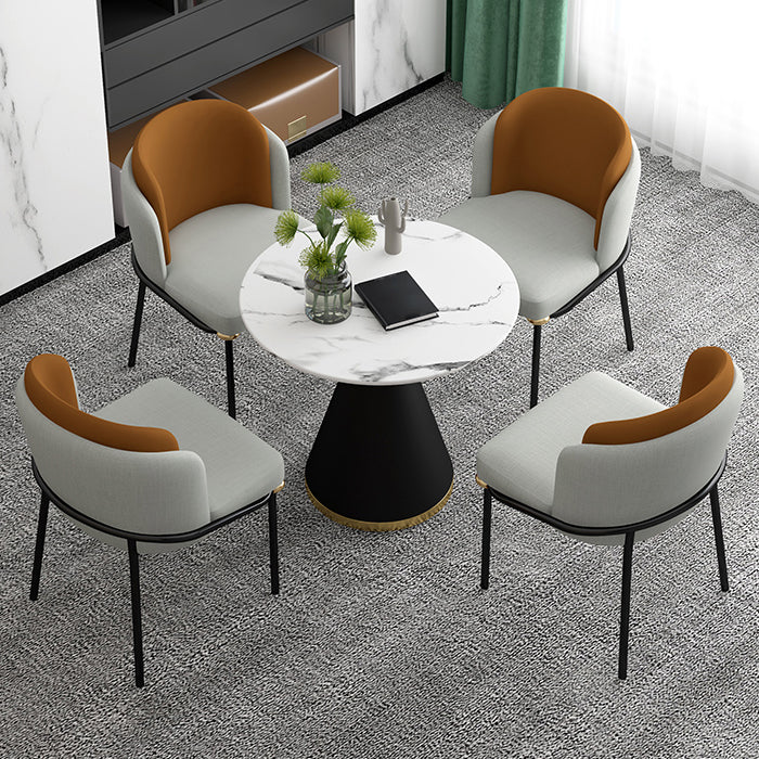 Metal Contemporary Round Dining Table Sintered Stone Top Table with Black Pedestal