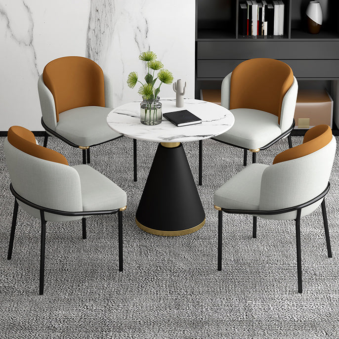 Metal Contemporary Round Dining Table Sintered Stone Top Table with Black Pedestal