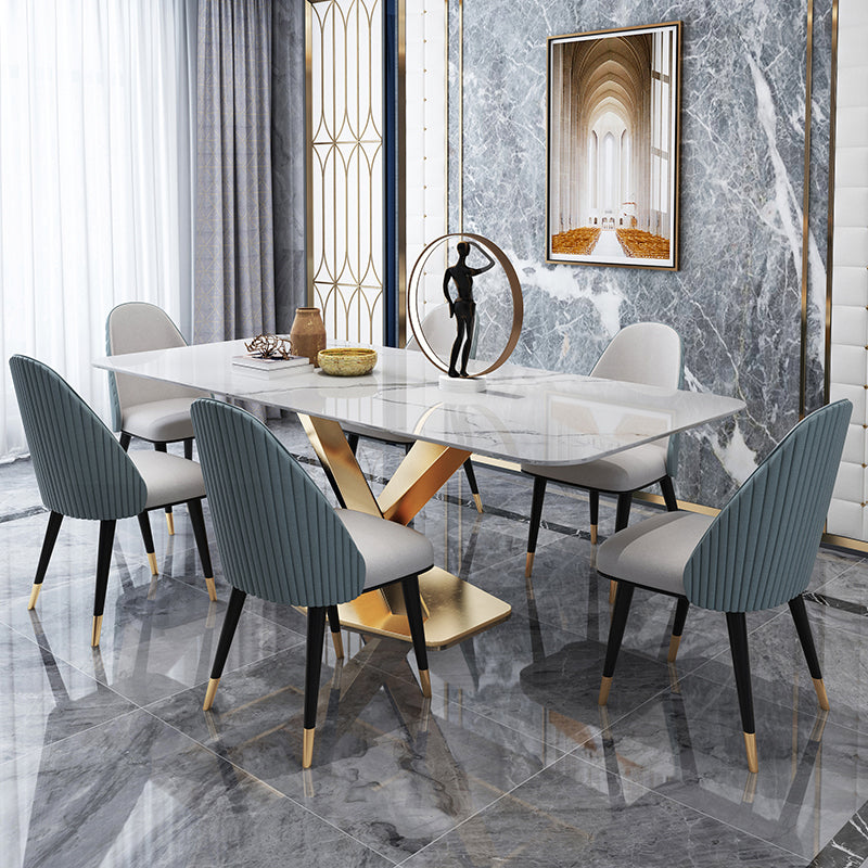 Traditional Luxury Dining Site Table Rectangle Stone Furniture with Pedestal Base