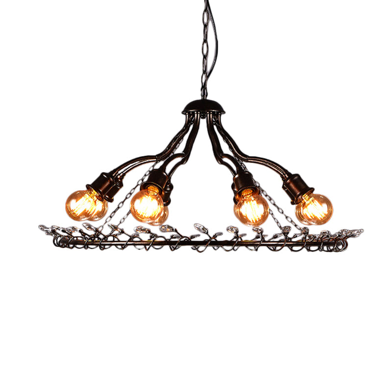 Black 8 Lights Chandelier Light Fixture Vintage Metal Radial Shape Pendant Lamp for Living Room