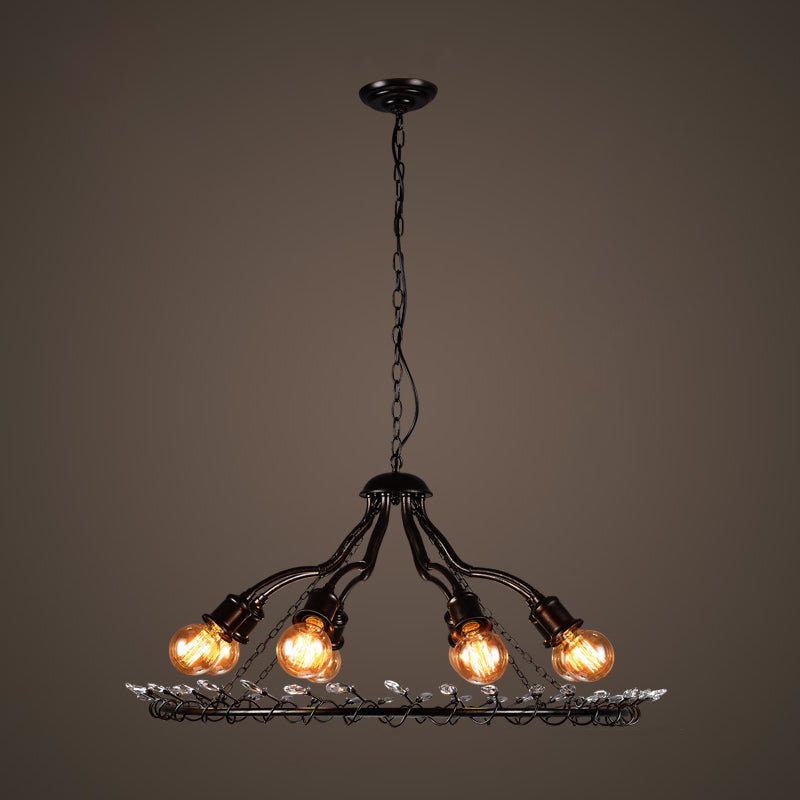 Black 8 Lights Chandelier Light Fixture Vintage Metal Radial Shape Pendant Lamp for Living Room