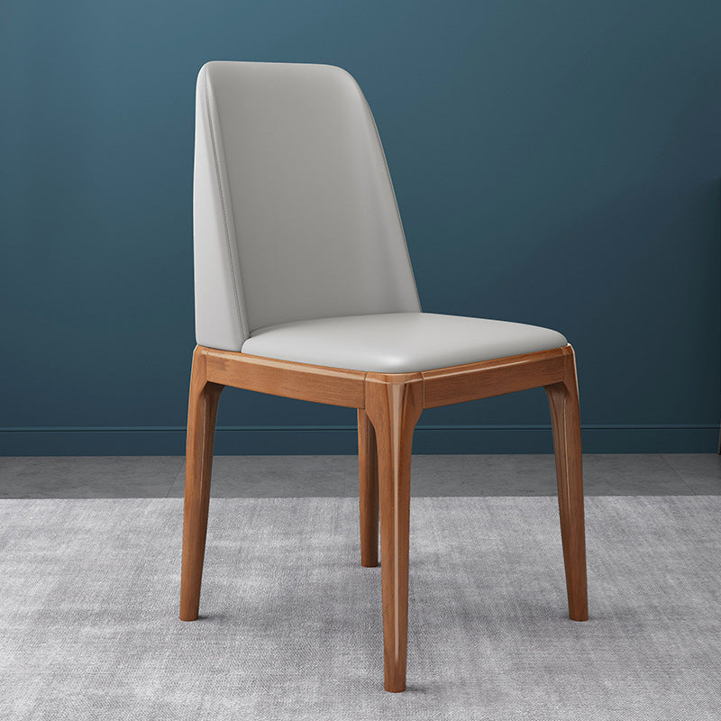 Faux Leather Industrial Chair with Solid Wood Legs Matte Finish Armless Dining Side Chair