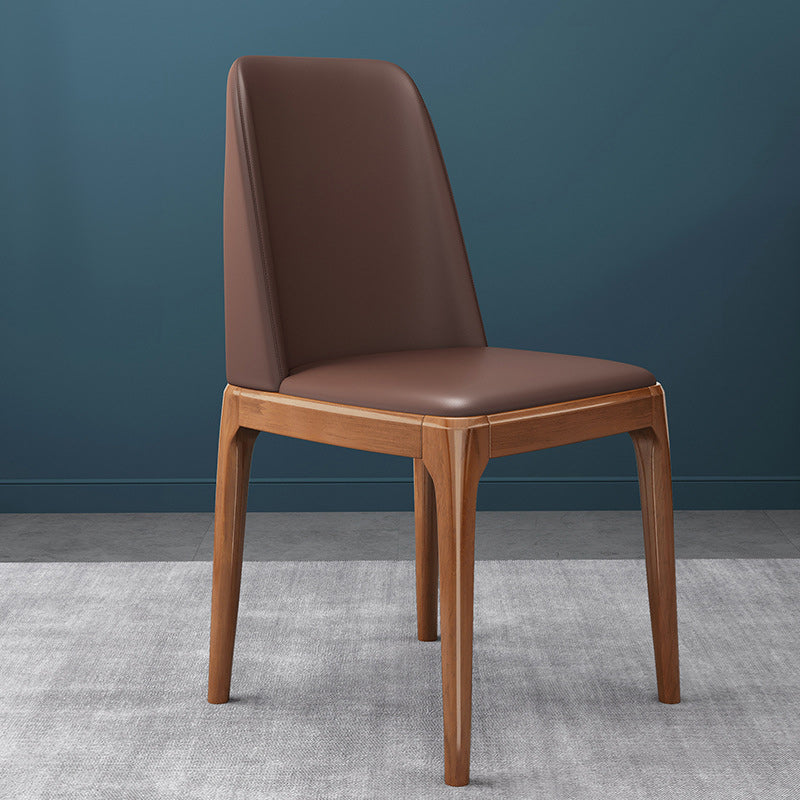 Faux Leather Industrial Chair with Solid Wood Legs Matte Finish Armless Dining Side Chair