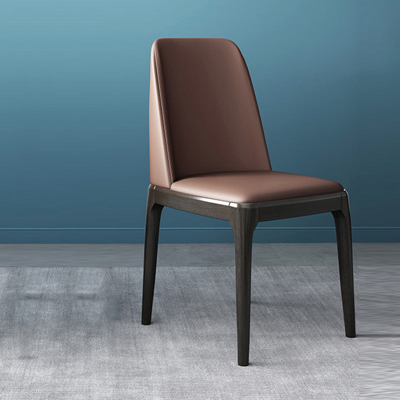 Faux Leather Industrial Chair with Solid Wood Legs Matte Finish Armless Dining Side Chair