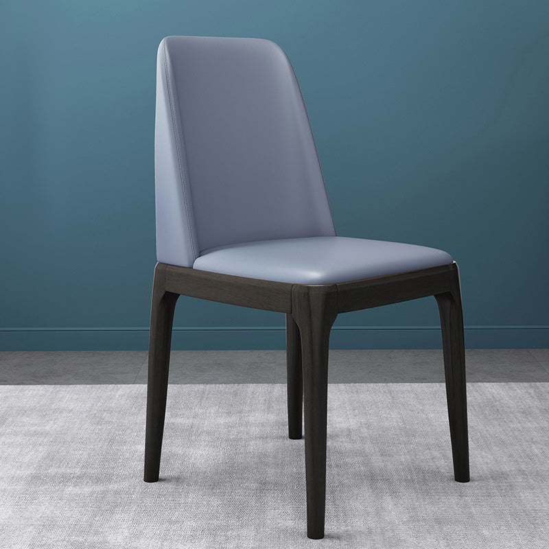 Faux Leather Industrial Chair with Solid Wood Legs Matte Finish Armless Dining Side Chair