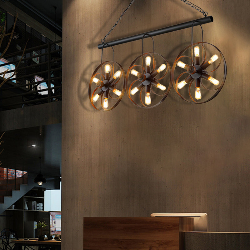 6/18 Bulbes Island Light Wagon Wagon Metal Metal Dining Dining Room Pendant Lighting en noir