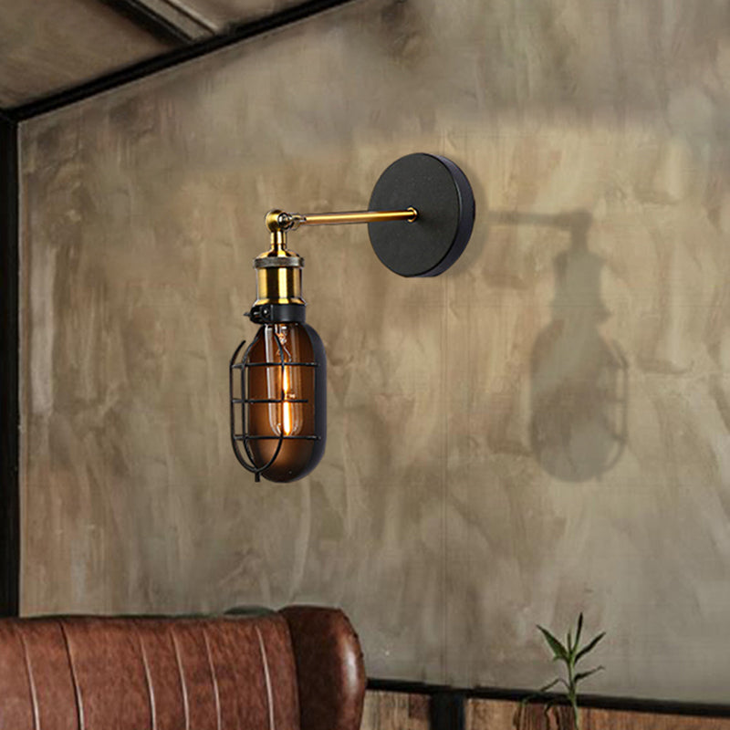 One Lampe Metall und Glaswandbeleuchtung industrielles schwarzes Käfig -Esszimmerleuchte Leuchte