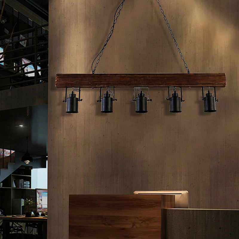 Black Cylinder Island Light Fixture Industrial Metal 5 Lights Kitchen Hanging Lamp