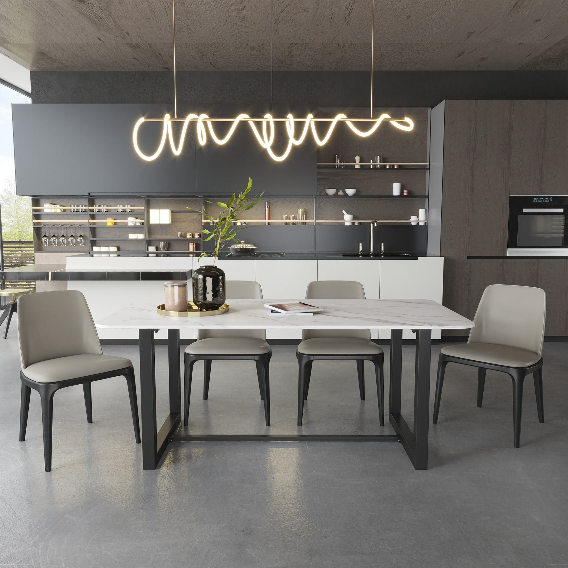 Modern Rectangular Dining Set 1/5/7 Pieces Sintered Stone Dining Table Set