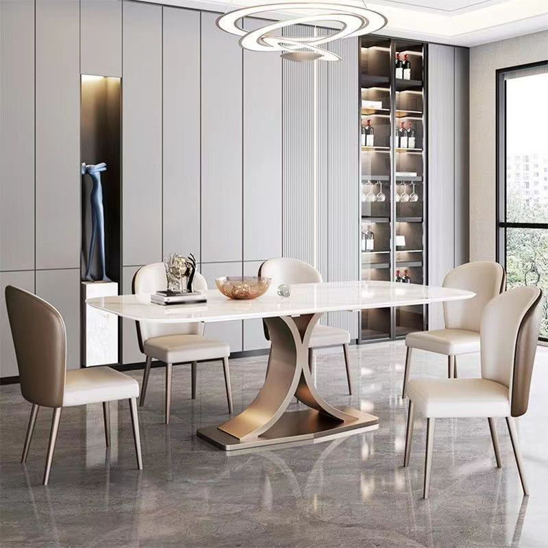 Modern Rectangle Dining Table Set 1/2/5/6 Pieces Dinette Set with White Sintered Stone Top