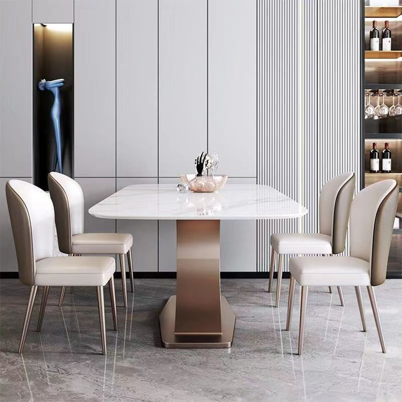Modern Rectangle Dining Table Set 1/2/5/6 Pieces Dinette Set with White Sintered Stone Top