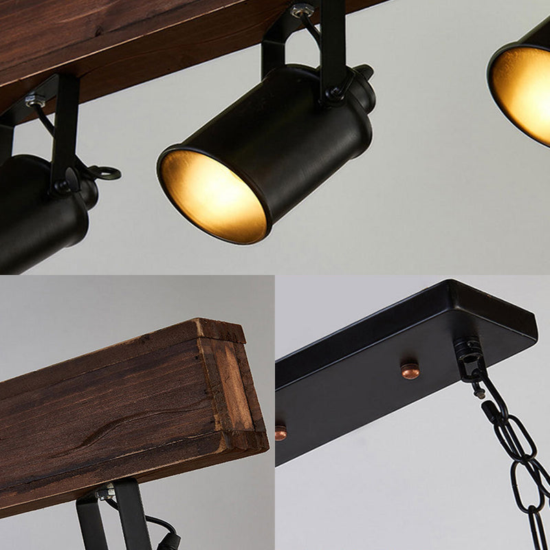 Black Cylinder Island Light Fixture Industrial Metal 5 Lights Kitchen Hanging Lamp