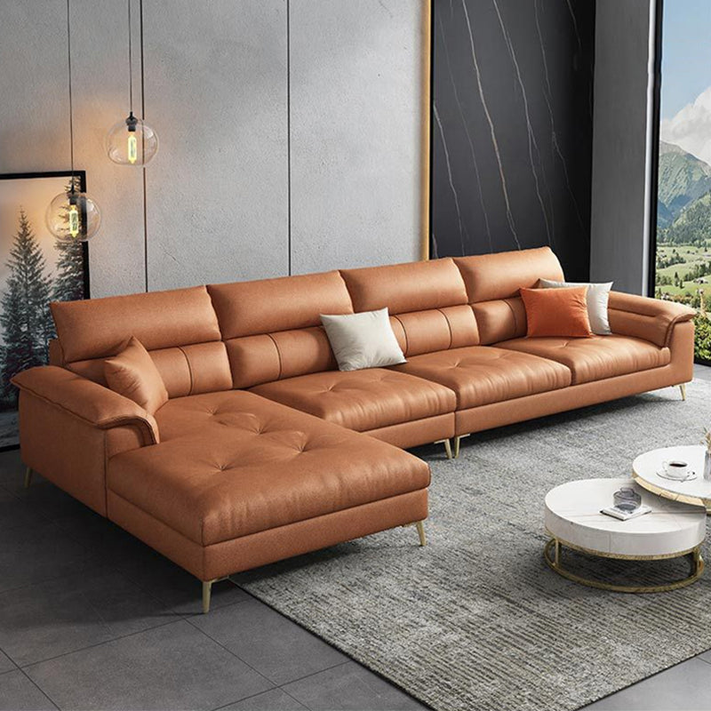 Sewn Pillow Back Sofa & Chaise 137.8" W x 70.87" D x 35.43" H Faux Leather Sofa
