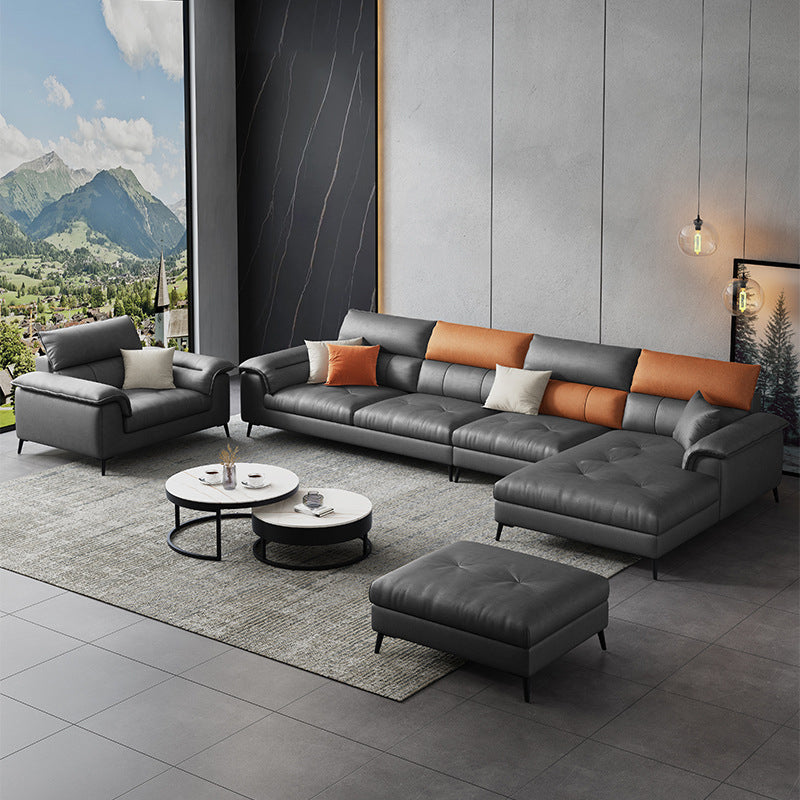 Sewn Pillow Back Sofa & Chaise 137.8" W x 70.87" D x 35.43" H Faux Leather Sofa