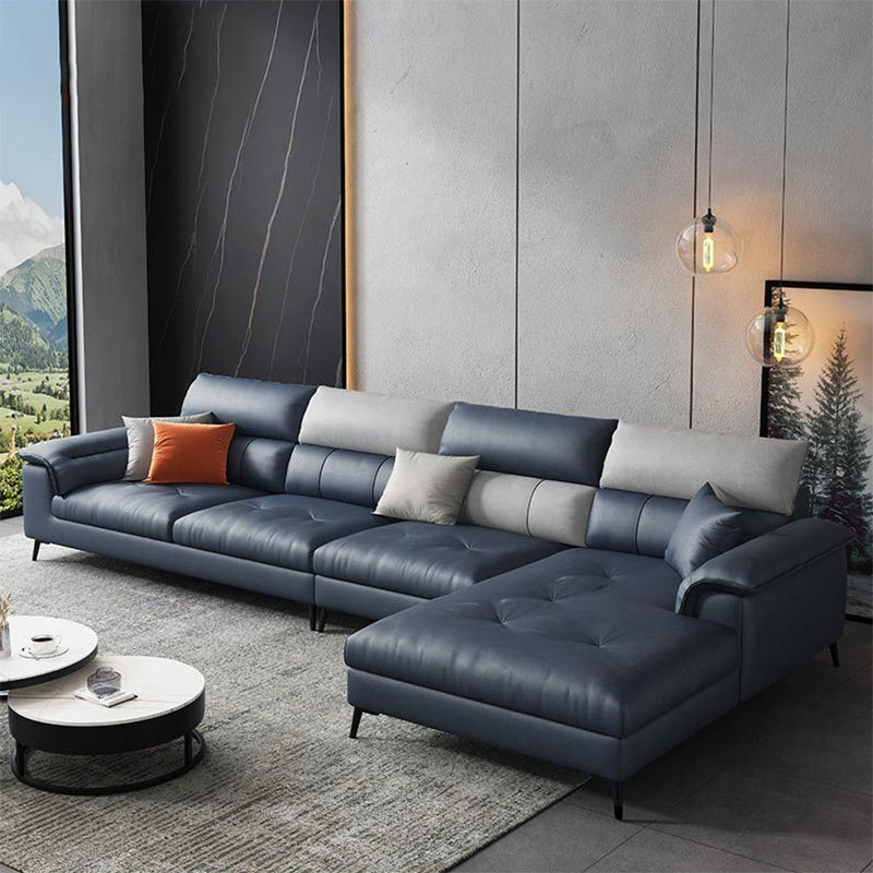 Sewn Pillow Back Sofa & Chaise 137.8" W x 70.87" D x 35.43" H Faux Leather Sofa