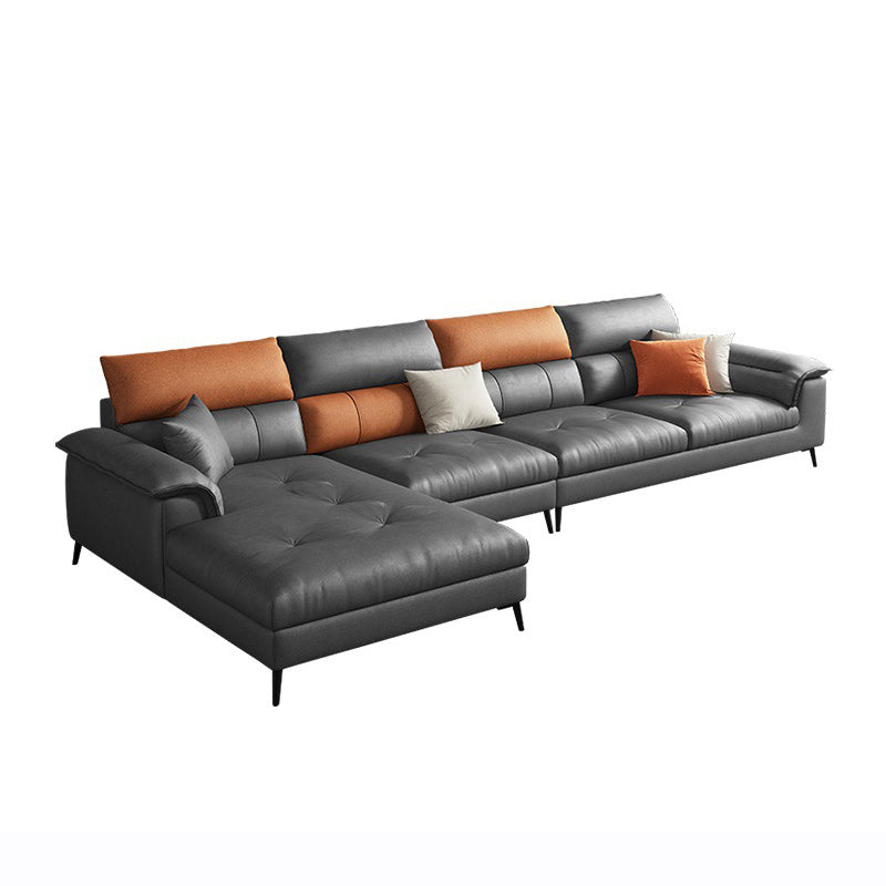 Sewn Pillow Back Sofa & Chaise 137.8" W x 70.87" D x 35.43" H Faux Leather Sofa