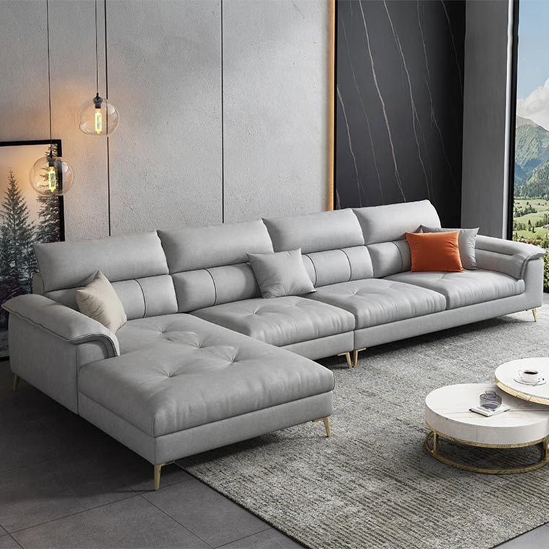 Sewn Pillow Back Sofa & Chaise 137.8" W x 70.87" D x 35.43" H Faux Leather Sofa