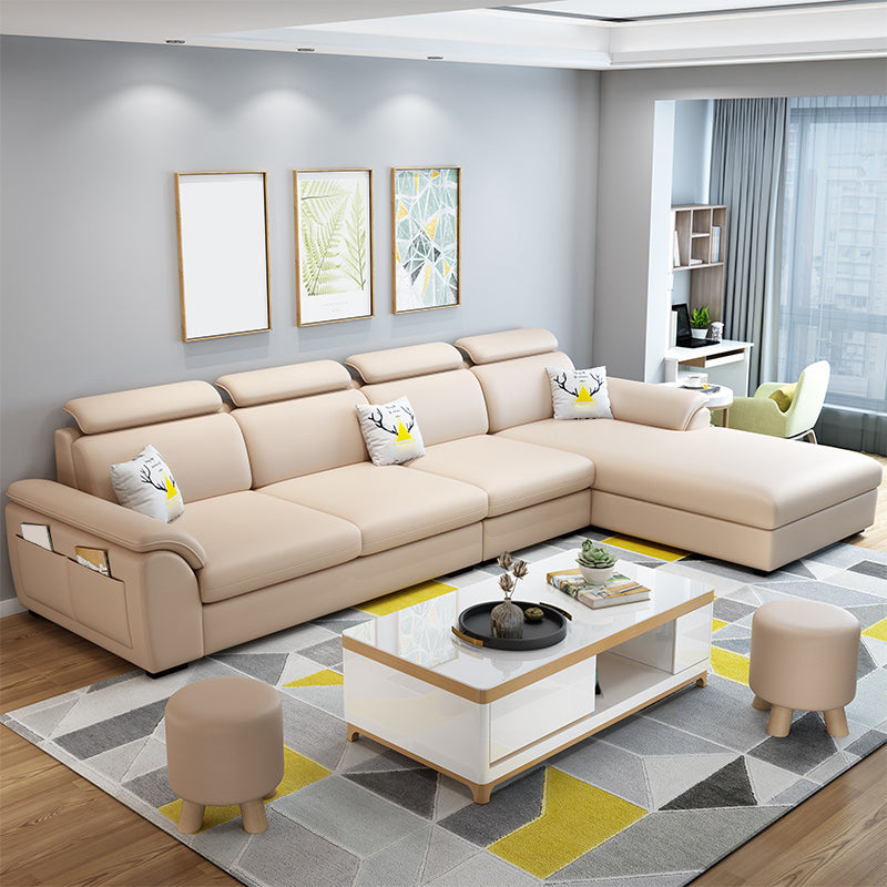 Modern Fabric/Faux Leather Sofa & Chaise with Storage for Living Room