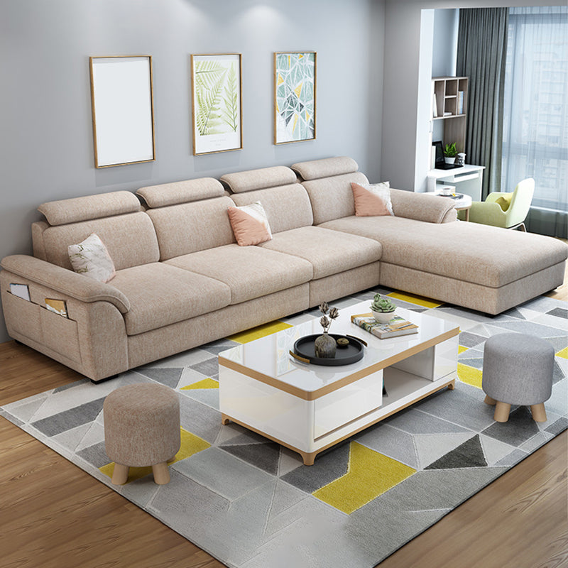 Modern Fabric/Faux Leather Sofa & Chaise with Storage for Living Room