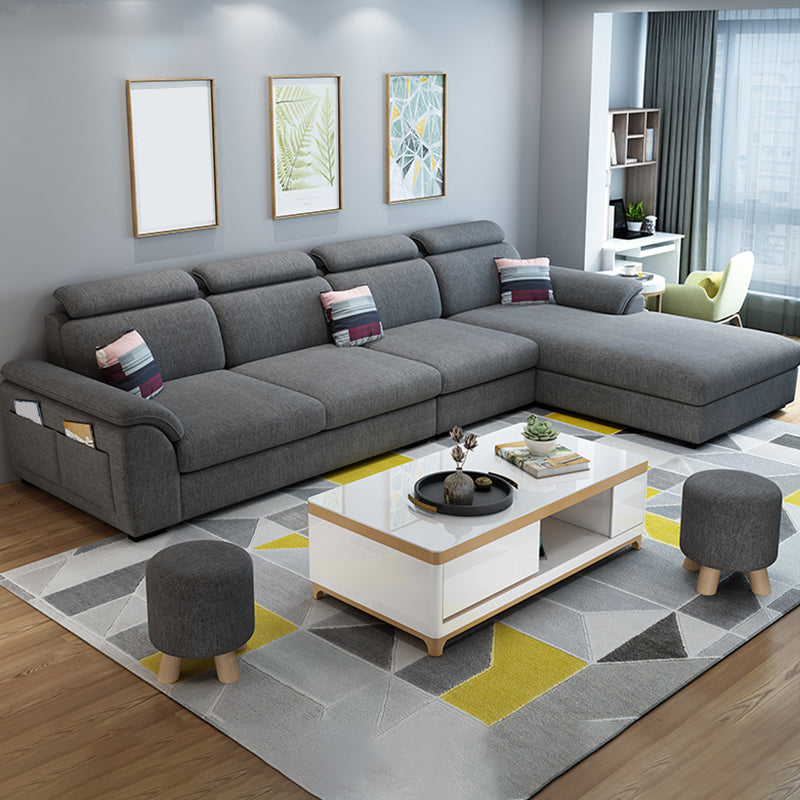 Modern Fabric/Faux Leather Sofa & Chaise with Storage for Living Room