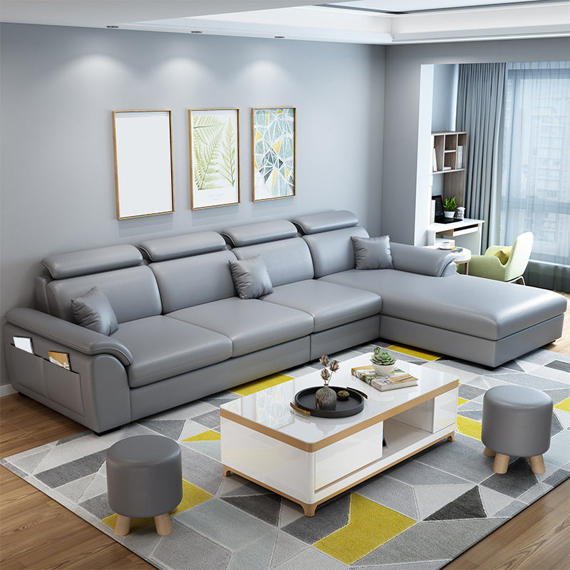 Modern Fabric/Faux Leather Sofa & Chaise with Storage for Living Room