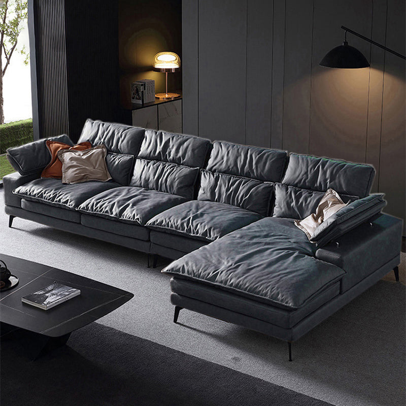 Modern Faux Leather L-Shape Sofa with Pillow Top Arm for Living Room