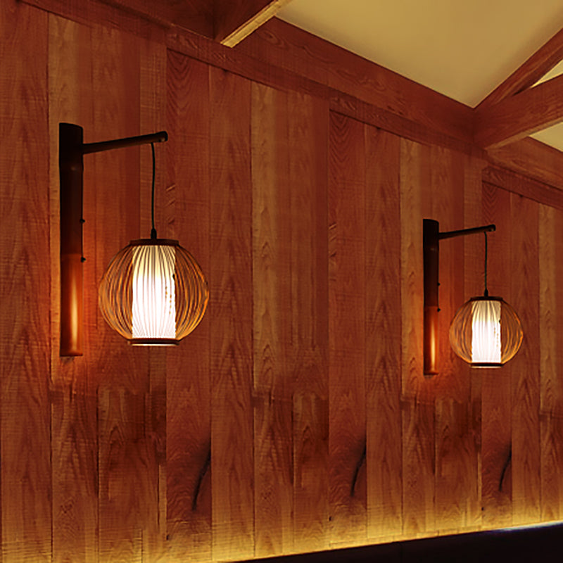 Global Wall Lighting Traditional Bamboo 1 Bulb Bronze Sconce Light Fixture with Inner White Cylinder Parchment Shade