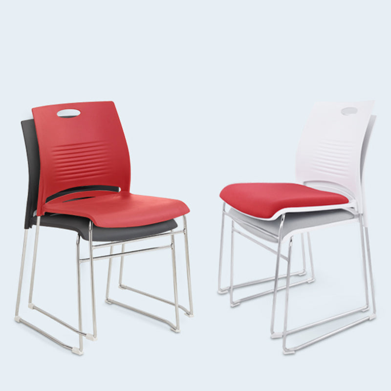 Lumbar Support Conference Chair Silver Steel Frame Armless Chair