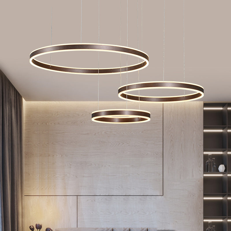 3/4-Light Circular LED Chandelier Contemporary Coffee Acrylic Pendant Lighting in Warm/White Light