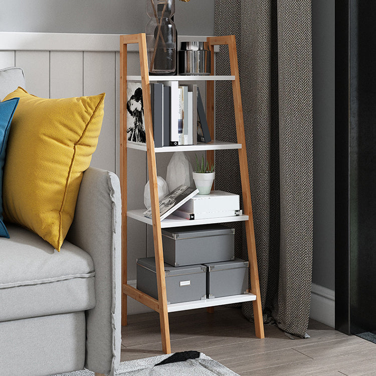 Simple Ladder Shelf Bookcase Modern Bamboo Bookshelf for Office Home