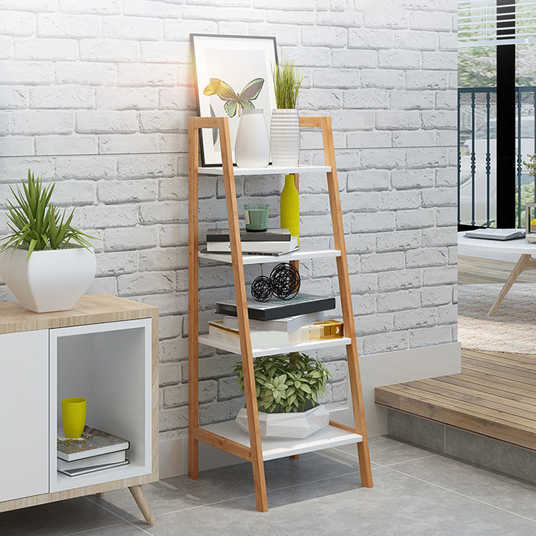 Simple Ladder Shelf Bookcase Modern Bamboo Bookshelf for Office Home