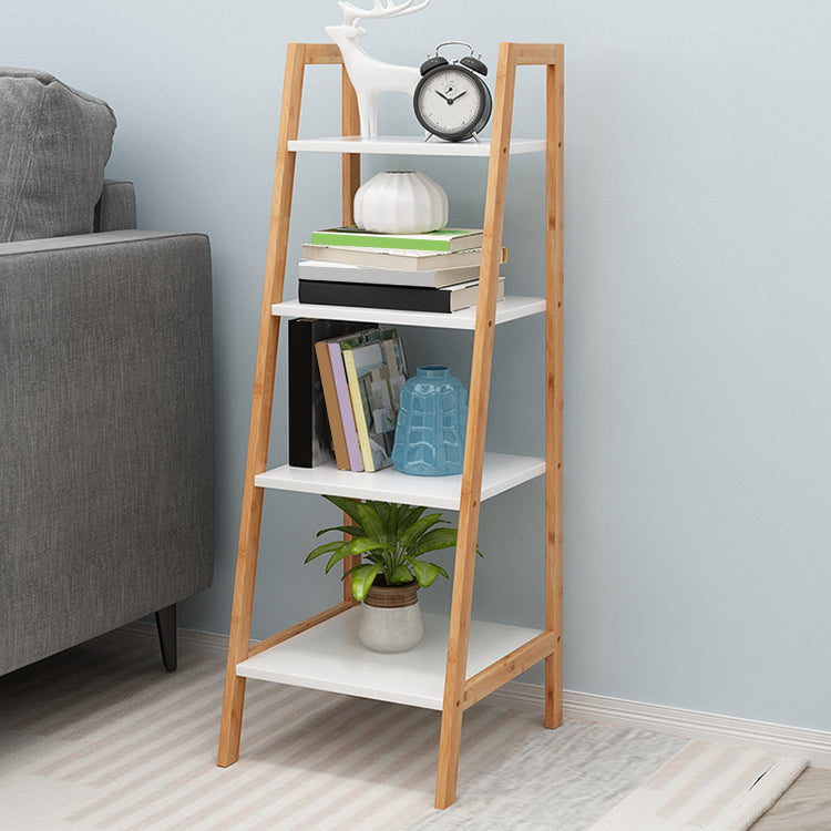 Simple Ladder Shelf Bookcase Modern Bamboo Bookshelf for Office Home