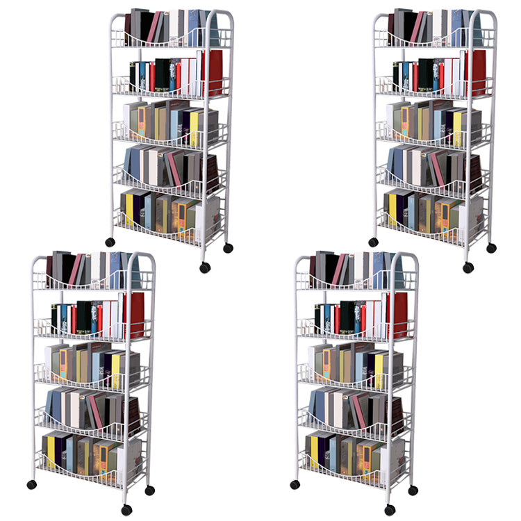 Contemporary Metal Bookshelf with Wheels Open Back Bookcase for Living Room