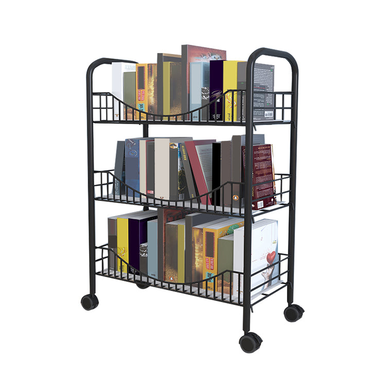 Contemporary Metal Bookshelf with Wheels Open Back Bookcase for Living Room