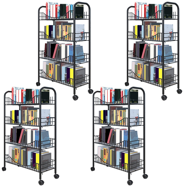 Contemporary Metal Bookshelf with Wheels Open Back Bookcase for Living Room