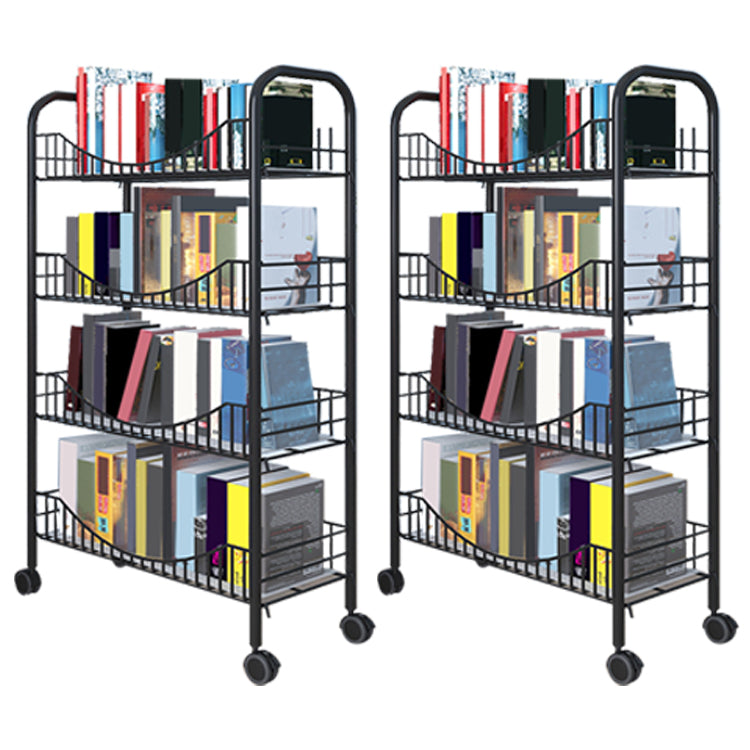 Contemporary Metal Bookshelf with Wheels Open Back Bookcase for Living Room