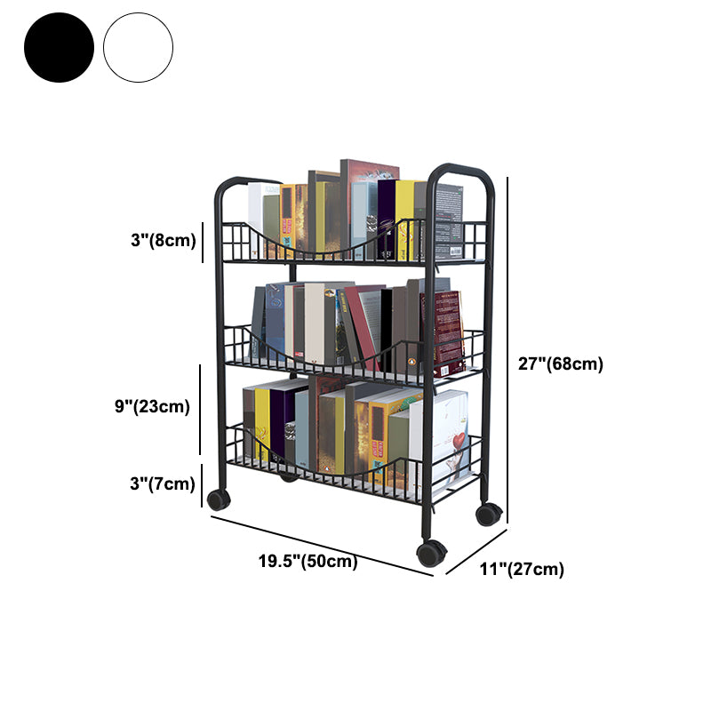 Contemporary Metal Bookshelf with Wheels Open Back Bookcase for Living Room