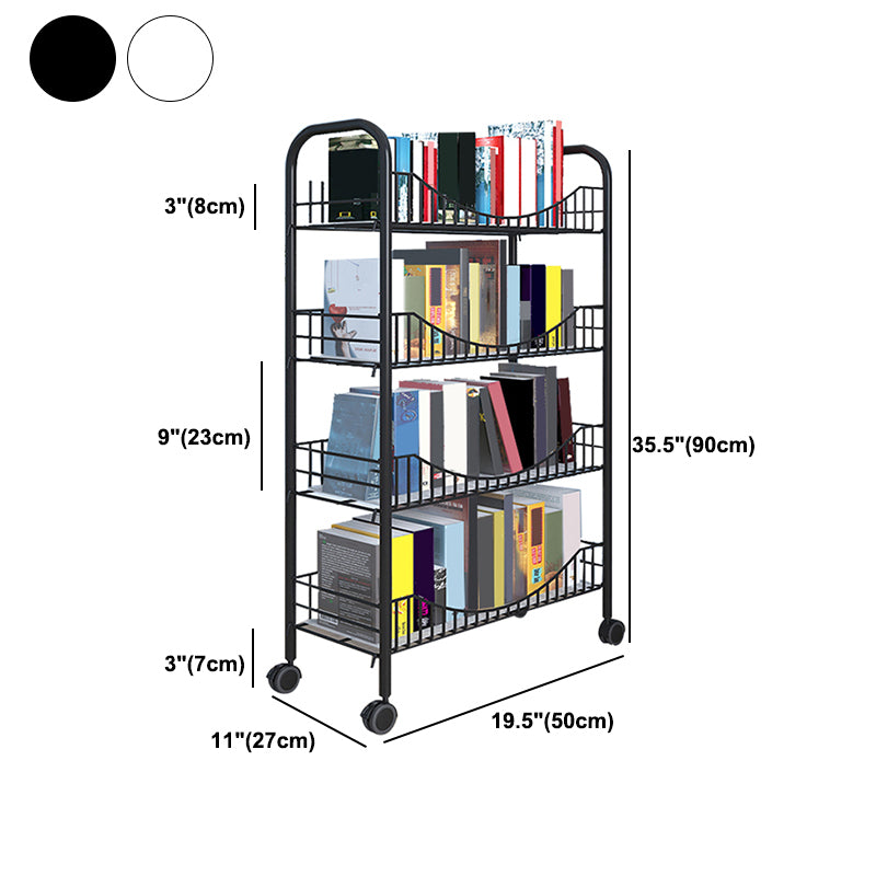 Contemporary Metal Bookshelf with Wheels Open Back Bookcase for Living Room