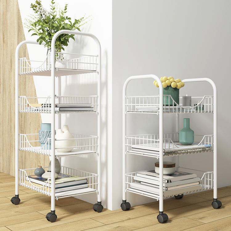 Modern Style Steel Bookcase with Wheels Open Bookshelf for Living Room