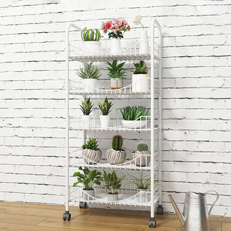 Modern Style Steel Bookcase with Wheels Open Bookshelf for Living Room